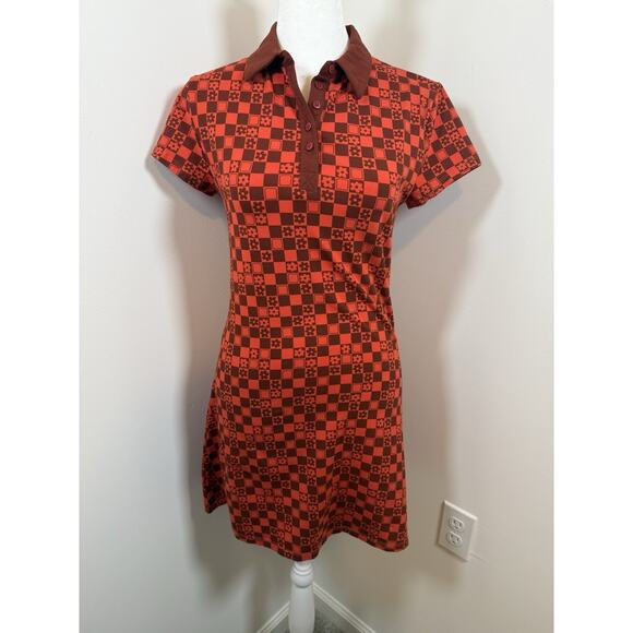 Urban Outfitters Dresses & Skirts - Urban Outfitters Women’s Medium Polo Dress Skater Geometric Floral Red Funky 70s